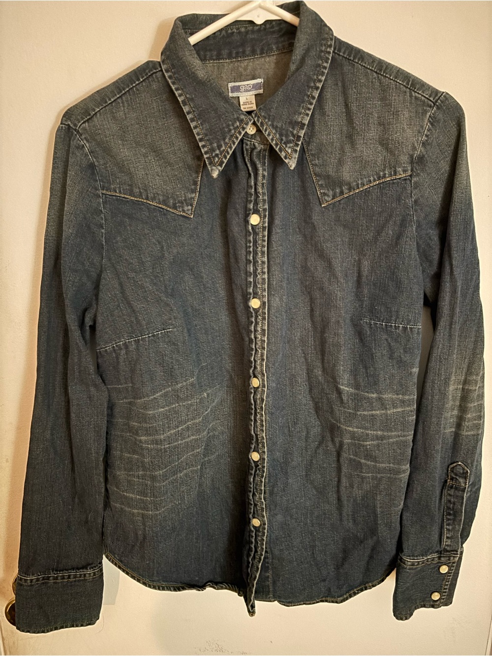 Vintage GAP Denim Button-Down Western Shirt - Blue